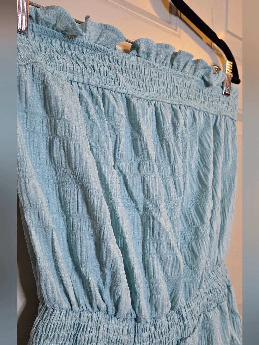 NWT Dipped Shop - Light Blue Strapless Ruffle-Hem Romper